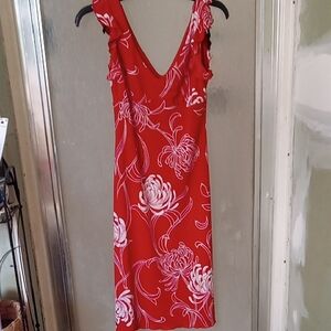 La Belle Red and White Backless Floral Dress